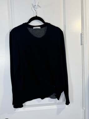 Stateside Black Raw Edge Knot Front Long Sleeve Modal Fleece Top